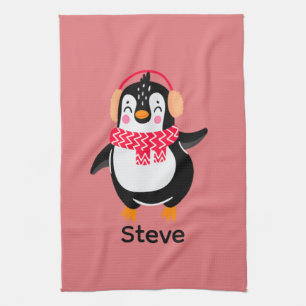 Weihnachten Jolly Pinguin in Scarf mit Ohrmuffen Geschirrtuch
