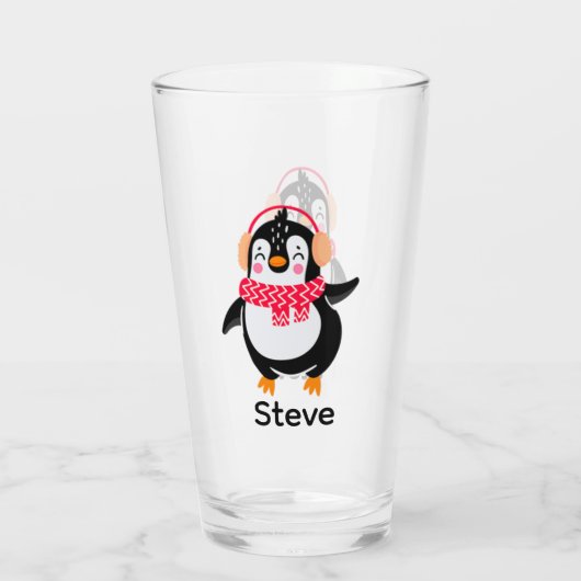 Weihnachten Jolly Pinguin in Scarf mit Ohrmuffen Glas (Rückseite)