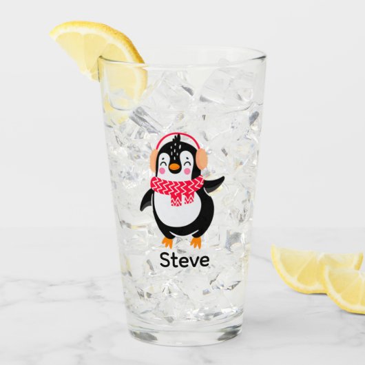 Weihnachten Jolly Pinguin in Scarf mit Ohrmuffen Glas (Vorderseite Ice)