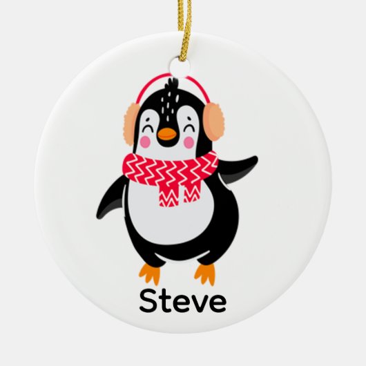 Weihnachten Jolly Pinguin in Scarf mit Ohrmuffen Keramik Ornament (Vorne)