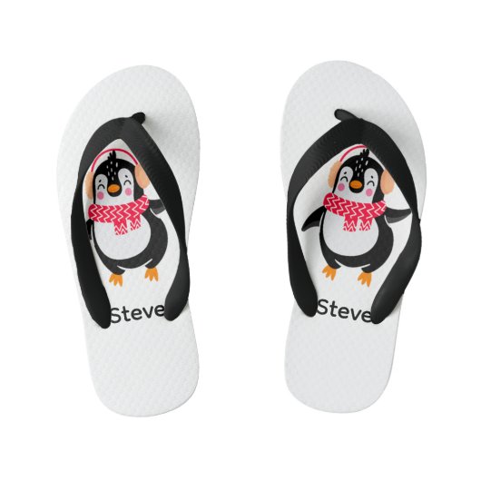 Weihnachten Jolly Pinguin in Scarf mit Ohrmuffen Kinderbadesandalen (Fußbett)