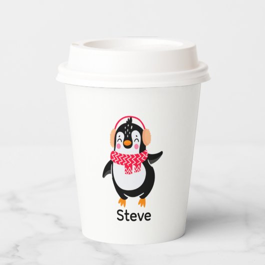 Weihnachten Jolly Pinguin in Scarf mit Ohrmuffen Pappbecher (Rückseite)