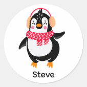 Weihnachten Jolly Pinguin in Scarf mit Ohrmuffen Runder Aufkleber (Vorderseite)