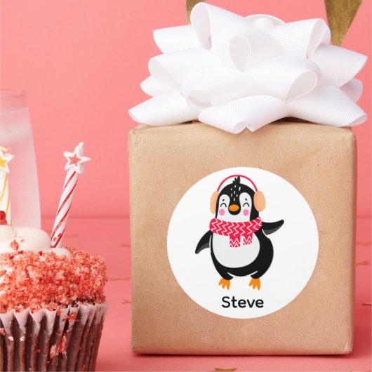 Weihnachten Jolly Pinguin in Scarf mit Ohrmuffen Runder Aufkleber (Party)