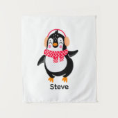 Weihnachten Jolly Pinguin in Scarf mit Ohrmuffen Wandteppich (Vorderseite)