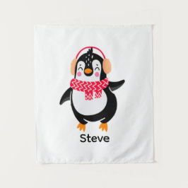 Weihnachten Jolly Pinguin in Scarf mit Ohrmuffen Wandteppich