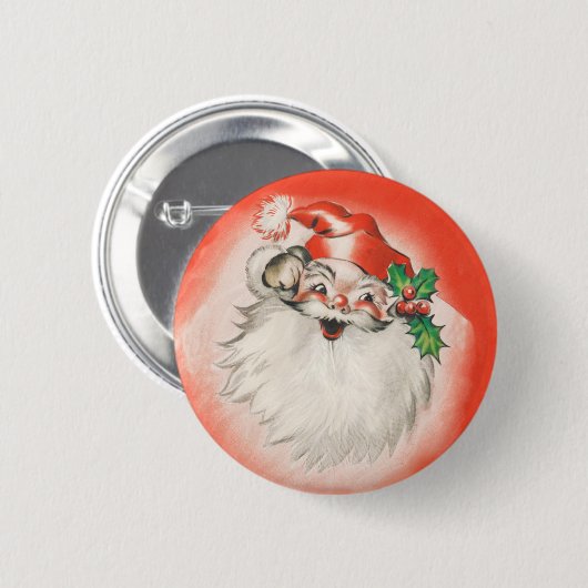 Weihnachten, Jolly Retro 50er Santa Claus Button (Vorne & Hinten)