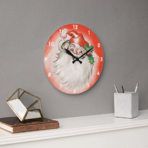Weihnachten, Jolly Retro 50er Santa Claus Große Wanduhr