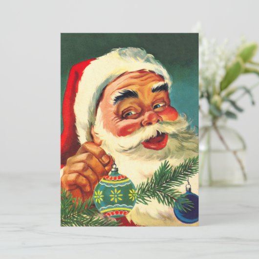 Weihnachten, Jolly Retro 50's Weihnachtsmann Einladung (Stehend Vorderseite)