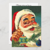 Weihnachten, Jolly Retro 50's Weihnachtsmann Einladung (Vorne/Hinten)