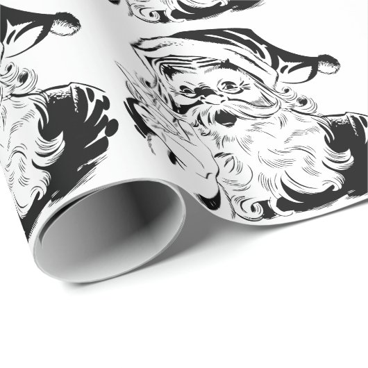 Weihnachten, Jolly Santa Claus BLACK Geschenkpapier (Rolleneckpunkt)