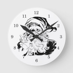 Weihnachten, Jolly Santa Claus BLACK Runde Wanduhr