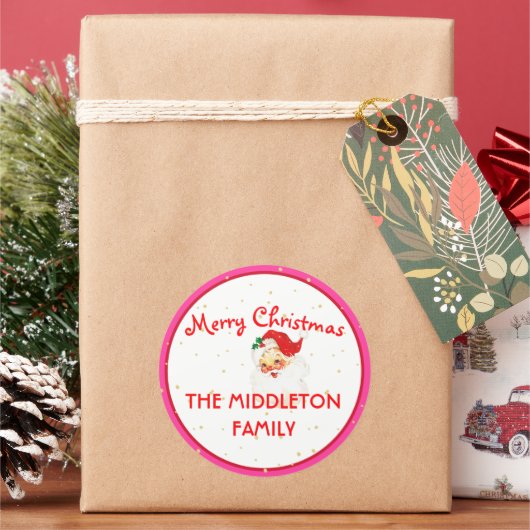 Weihnachten Jolly Santa Claus Pink Fun Merry Runder Aufkleber (Feiertag)