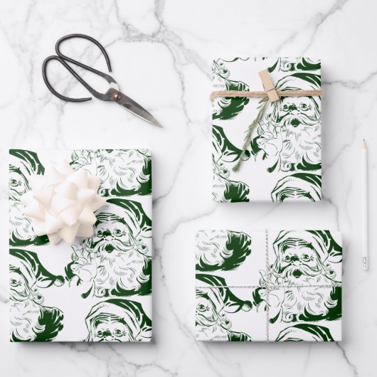 Weihnachten, Jolly Weihnachtsmann in Grün Geschenkpapier Set (Vorderseite)