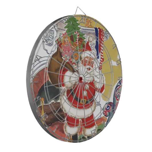 Weihnachten, Jolly Weihnachtsmann mit Geschenken Dartscheibe (Vorderseite Links)