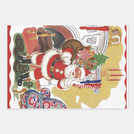 Weihnachten, Jolly Weihnachtsmann mit Geschenken Geschenkpapier Set (Vorderseite)