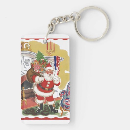 Weihnachten, Jolly Weihnachtsmann mit Geschenken Schlüsselanhänger (Rückseite)