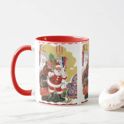 Weihnachten, Jolly Weihnachtsmann mit Geschenken Tasse (Mit Donut)