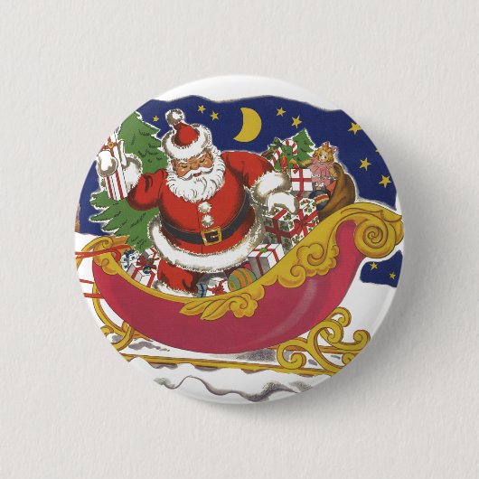Weihnachten, Jolly Weihnachtsmann mit Schlitten Button (Vorderseite)