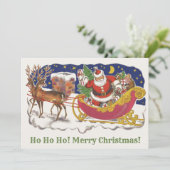 Weihnachten, Jolly Weihnachtsmann mit Schlitten Einladung (Stehend Vorderseite)