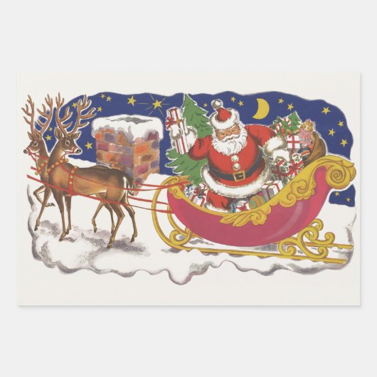 Weihnachten, Jolly Weihnachtsmann mit Schlitten Geschenkpapier Set (Vorderseite)