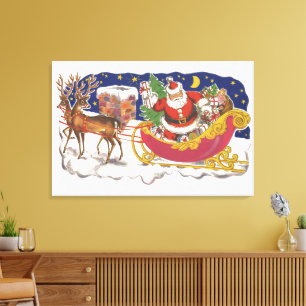 Weihnachten, Jolly Weihnachtsmann mit Schlitten Leinwanddruck
