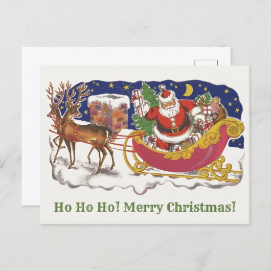 Weihnachten, Jolly Weihnachtsmann mit Schlitten Postkarte (Vorne/Hinten)