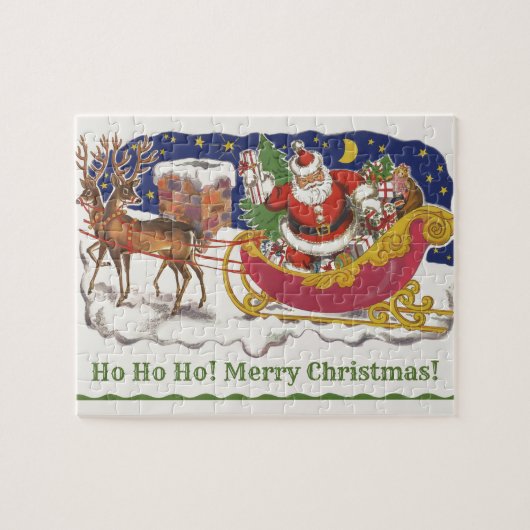 Weihnachten, Jolly Weihnachtsmann mit Schlitten Puzzle (Horizontal)