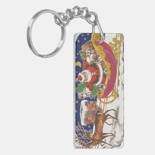 Weihnachten, Jolly Weihnachtsmann mit Schlitten Schlüsselanhänger (Vorderseite links)