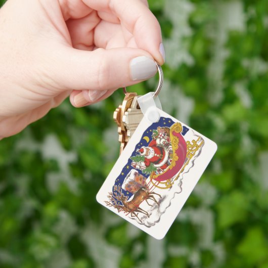 Weihnachten, Jolly Weihnachtsmann mit Schlitten Schlüsselanhänger (Hand)