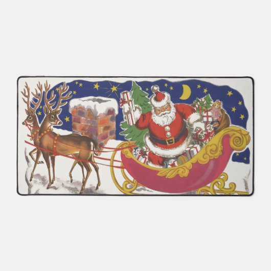 Weihnachten, Jolly Weihnachtsmann mit Schlitten Schreibtischunterlage (Vorderseite)