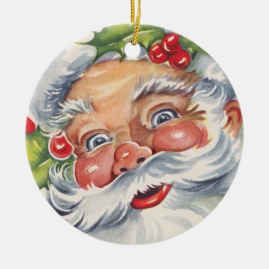Weihnachten, Jolly Weihnachtsmann mit Seinem Hut Keramikornament (Vorne)