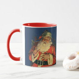 Weihnachten, Jolly Weihnachtsmann mit Spielzeug Tasse