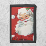 Weihnachten, Jolly Winking Weihnachtsmann Tri-fold Geldbeutel<br><div class="desc">Vintage Illustration Weihnachtsfeierdesign mit einem glücklichen,  fröhlichen Weihnachtsmann,  der einen Hut trägt und zwinkert,  als ob er ein Geheimnis hätte. Ho,  ho,  ho,  frohe Weihnachten!</div>