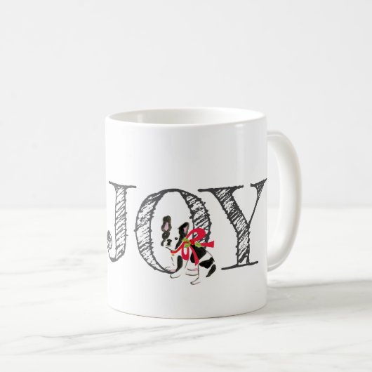 Weihnachten JOY Dog Holly Bow Feiertage Spaß Kaffeetasse (VorderseiteRechts)