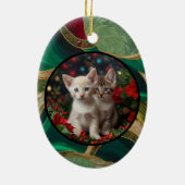 Weihnachten JOY Elegant Rot, Gold & Grün Keramik Ornament (Hinten)