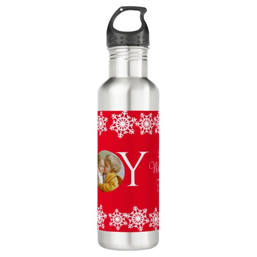 Weihnachten "JOY" Red White Snowflake V Edelstahlflasche (Vorderseite)