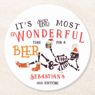 Weihnachten Juli Skeleton Sommerwochenbär Geburtst Runder Pappuntersetzer