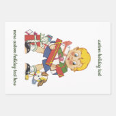 Weihnachten, Junge mit Geschenken und Welpenhund Geschenkpapier Set (Vorderseite)