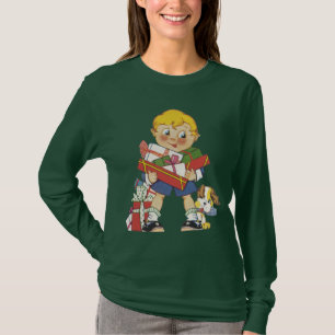 Weihnachten, Junge mit Geschenken und Welpenhund T-Shirt