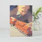 Weihnachten, Junge mit Spielzeug Züge Einladung (Stehend Vorderseite)