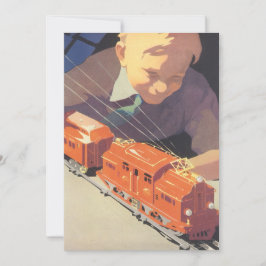 Weihnachten, Junge mit Spielzeug Züge Einladung