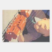 Weihnachten, Junge spielen mit Spielzeugbahnen Geschenkpapier Set (Vorderseite 2)