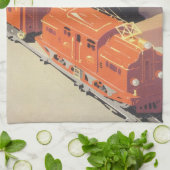 Weihnachten, Junge spielen mit Spielzeugbahnen Geschirrtuch (Gefaltet)