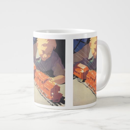 Weihnachten, Junge spielen mit Spielzeugbahnen Jumbo-Tasse (Vorderseite Rechts)