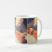 Weihnachten, Junge spielen mit Spielzeugbahnen Kaffeetasse (VorderseiteRechts)