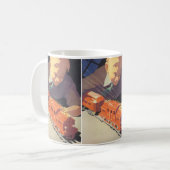 Weihnachten, Junge spielen mit Spielzeugbahnen Kaffeetasse (Vorderseite Links)