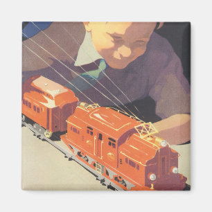 Weihnachten, Junge spielen mit Spielzeugbahnen Magnet