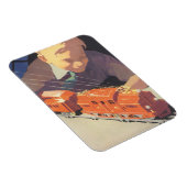 Weihnachten, Junge spielen mit Spielzeugbahnen Magnet (Rechte Seite)