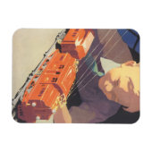 Weihnachten, Junge spielen mit Spielzeugbahnen Magnet (Horizontal)